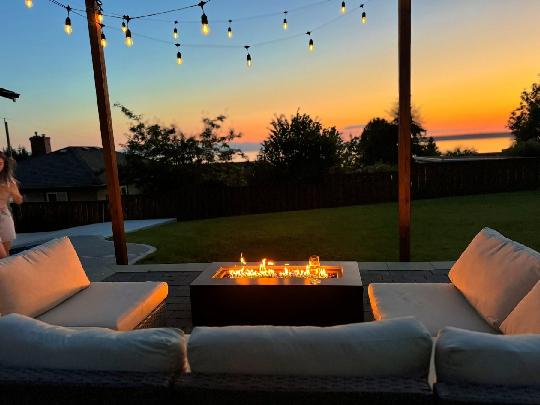 Fire table at sunset over the Salish Sea